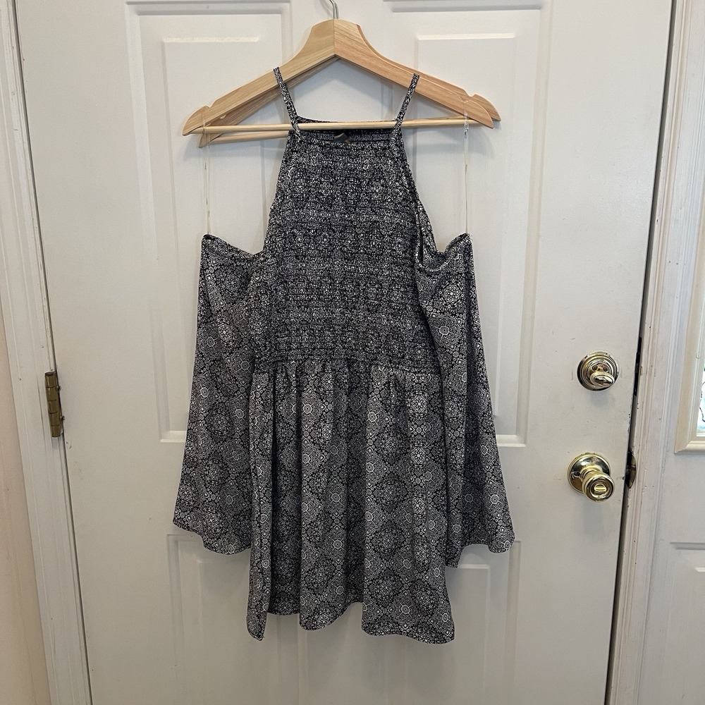 Trixxi Navy White Medallion Print Drop Shoulder Mini Dress Boho Festival Women S